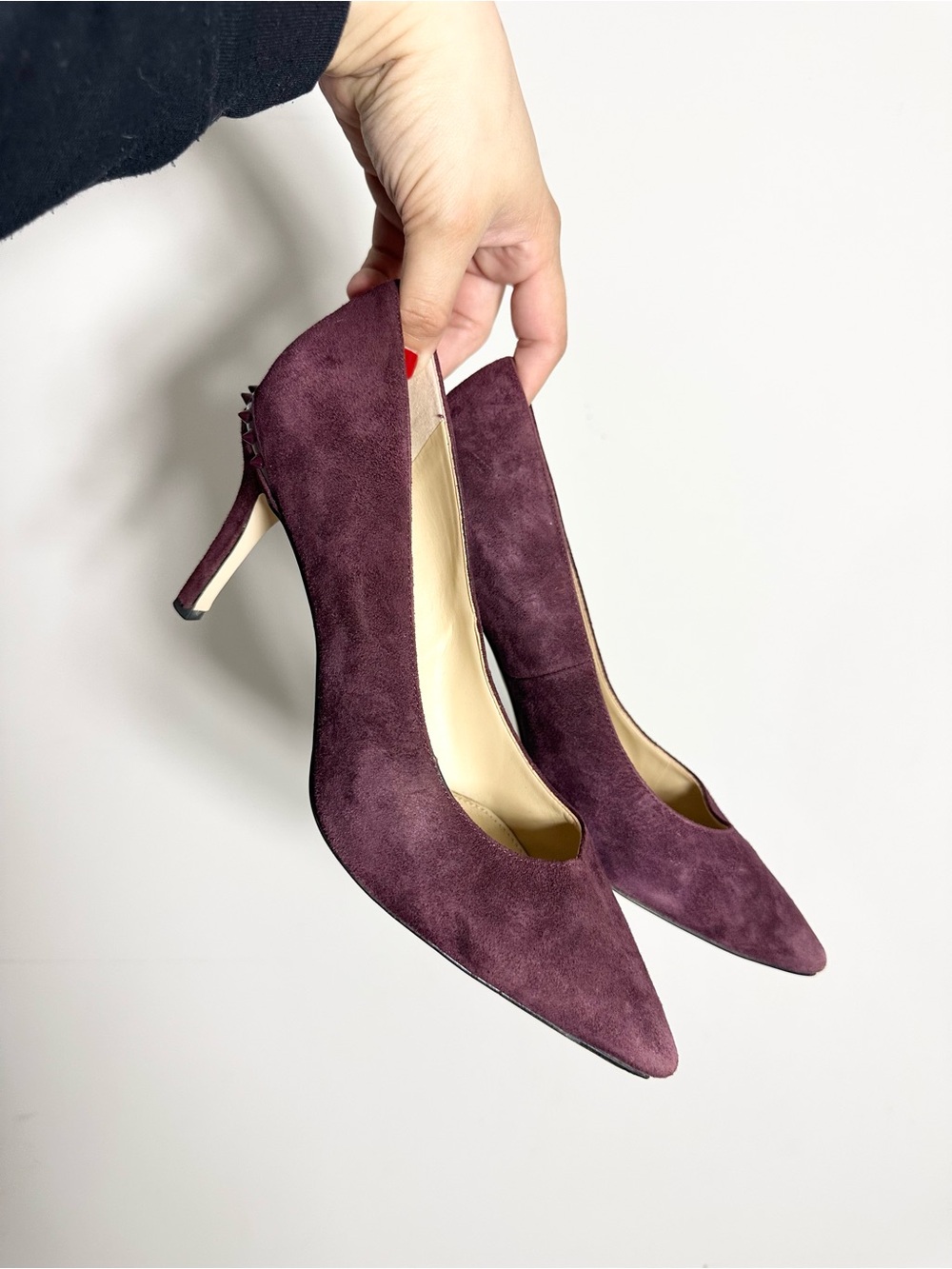 Sam Edelman Tonia Burgundy Spiked Studded Pointed Toe High Heeled Pumps
